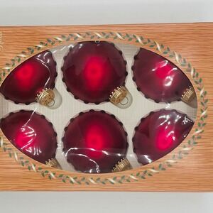 Christmas by Krebs Red Satin Glass Ball Ornaments Set of 6 Vintage Holiday Decor